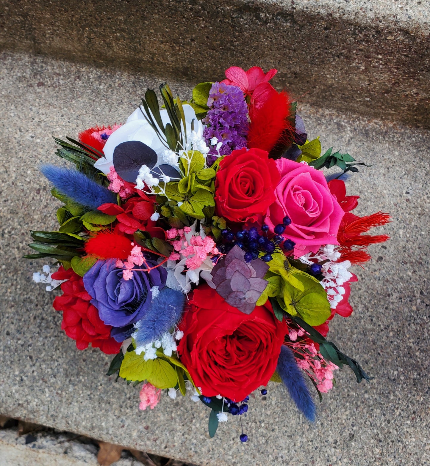 Preserved flower mercury glass arrangement
