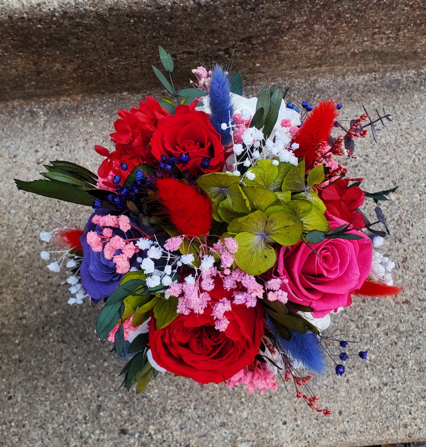 Preserved flower mercury glass arrangement