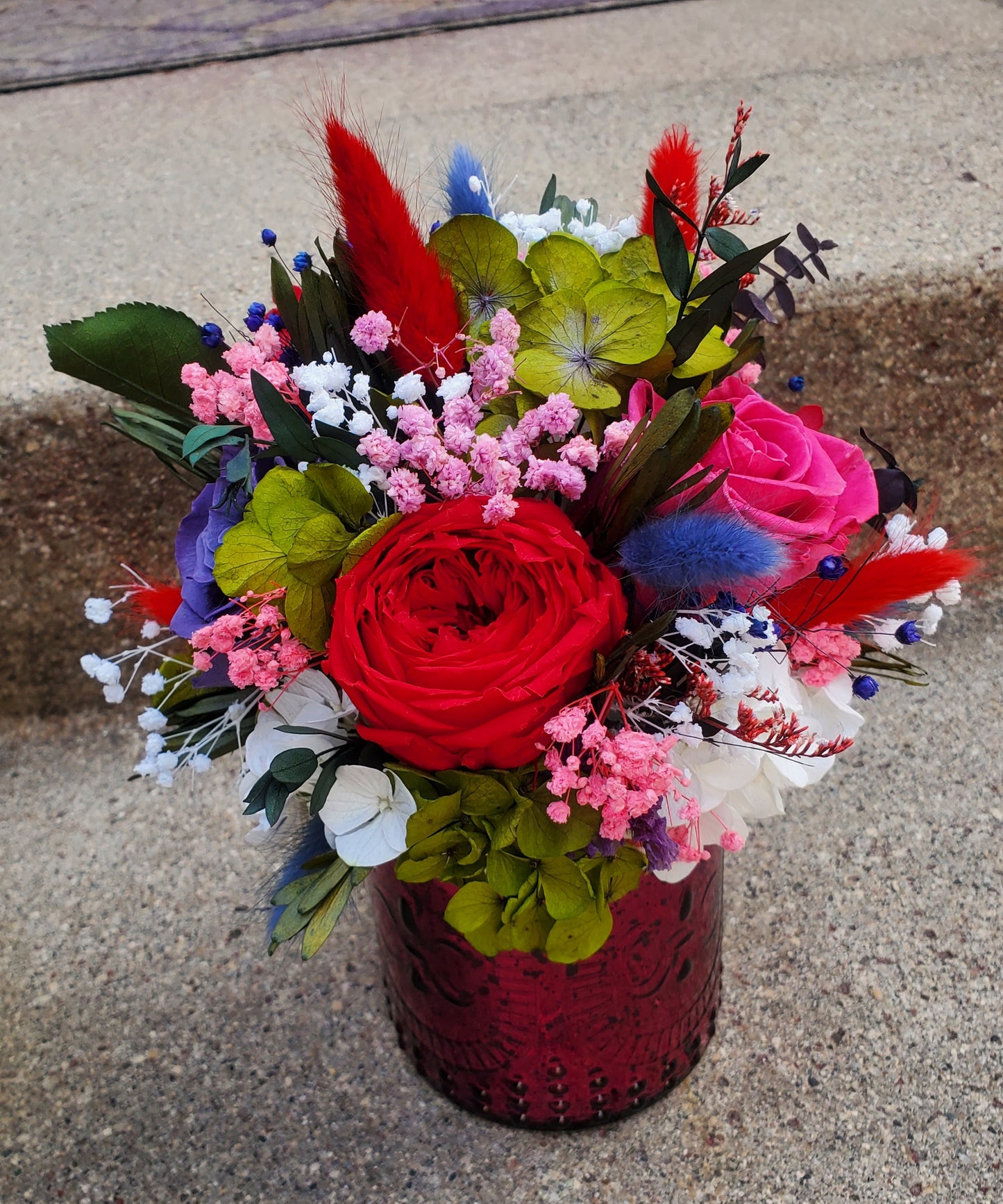Preserved flower mercury glass arrangement