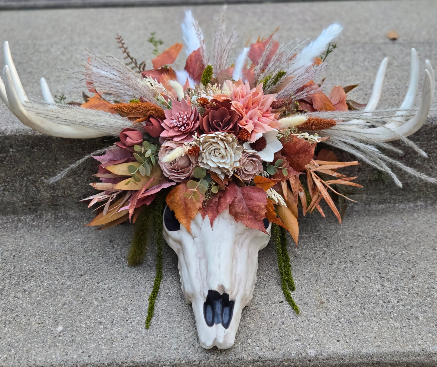 Silk And Wood Flower Faux Deer Wall Decor