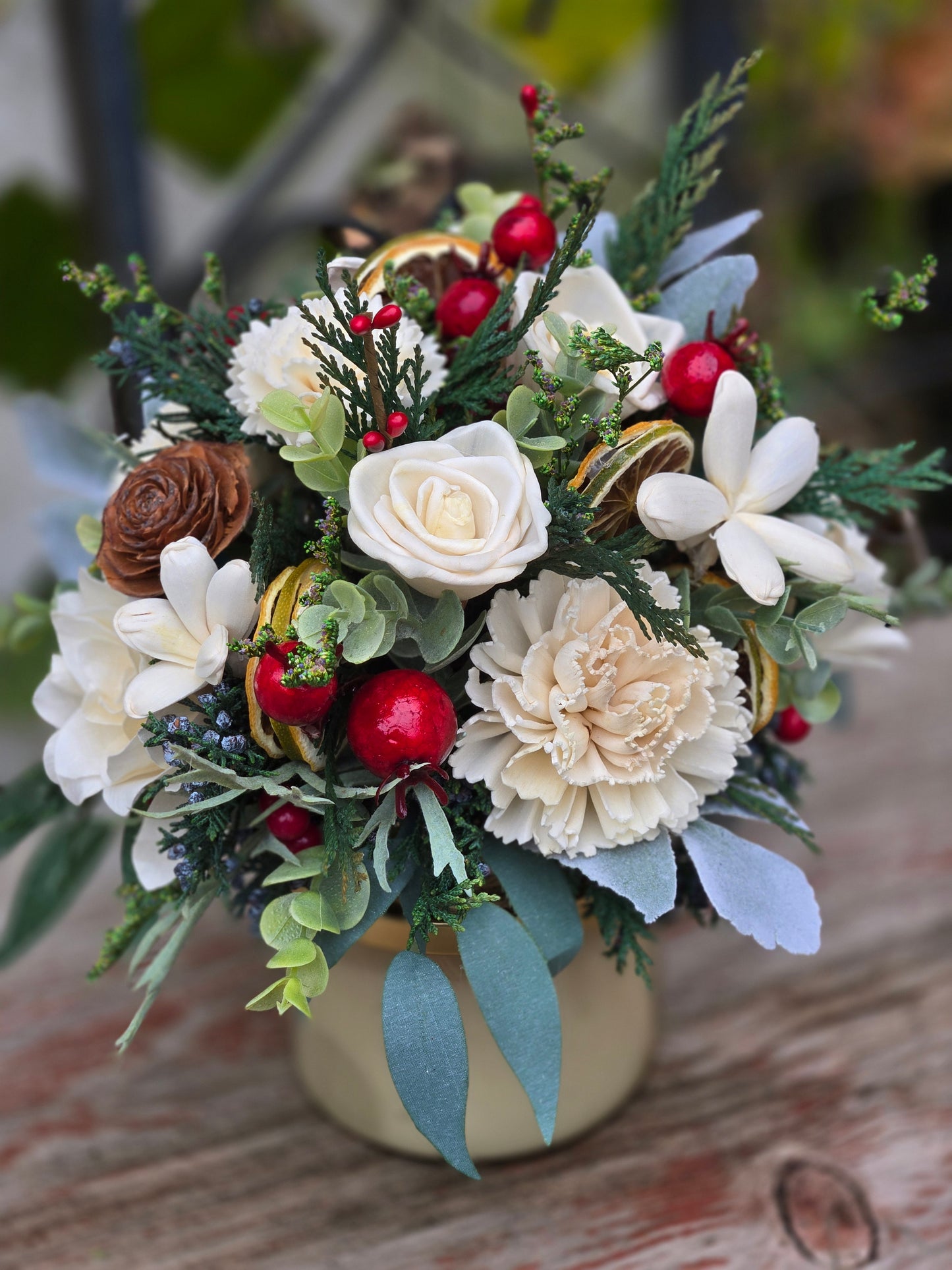 Wood Flower winter design with Candle