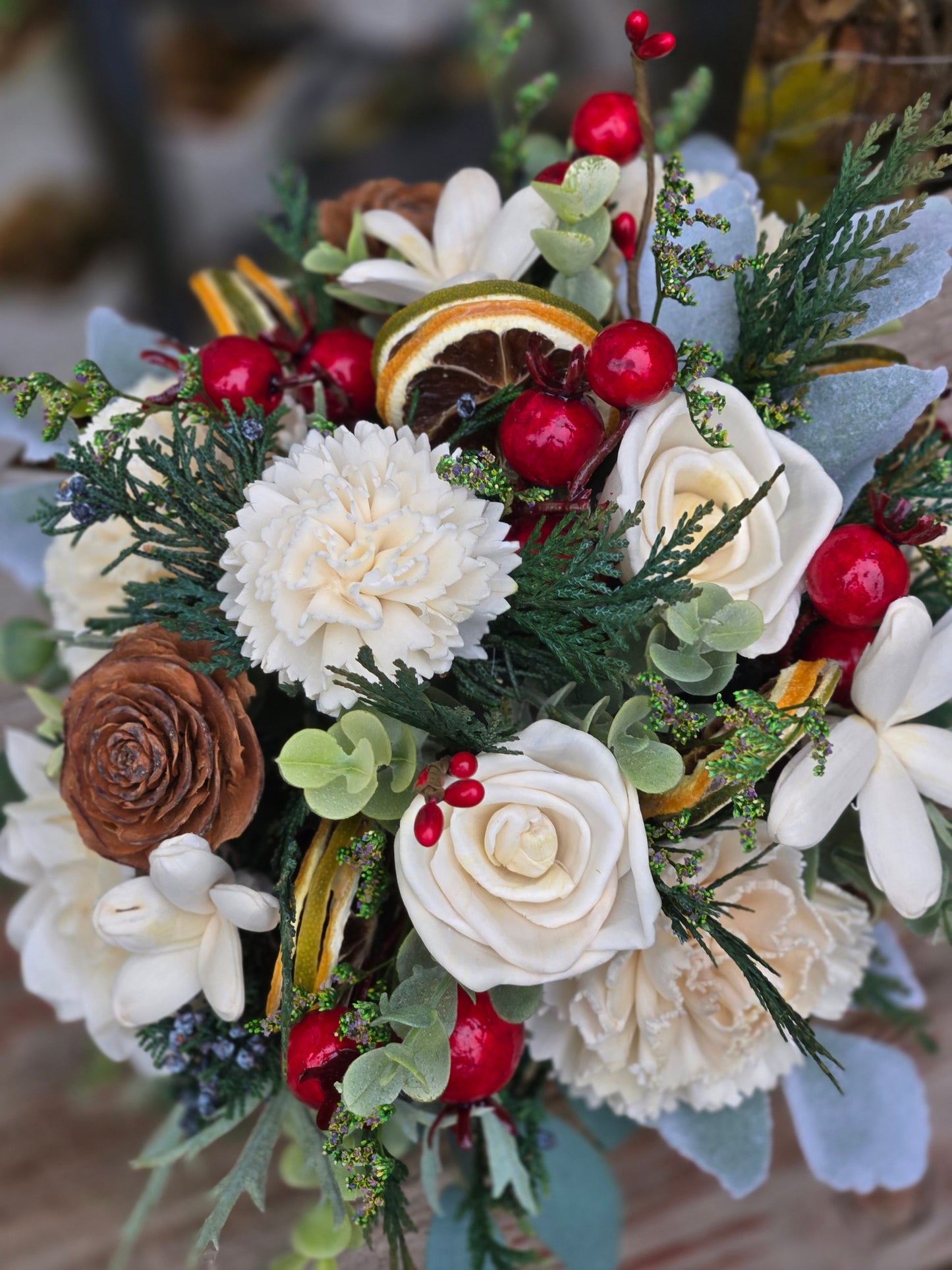Wood Flower winter design with Candle
