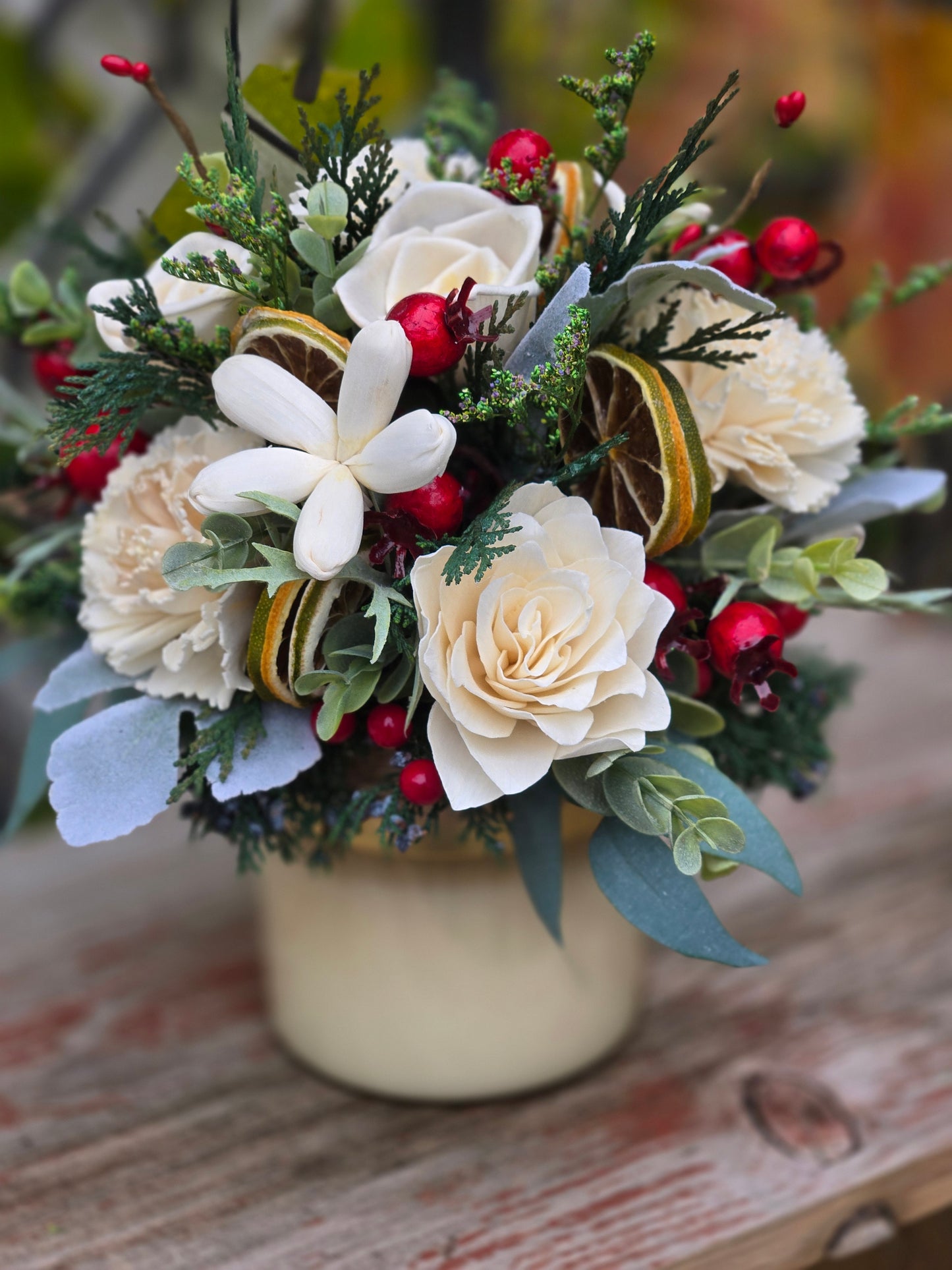 Wood Flower winter design with Candle