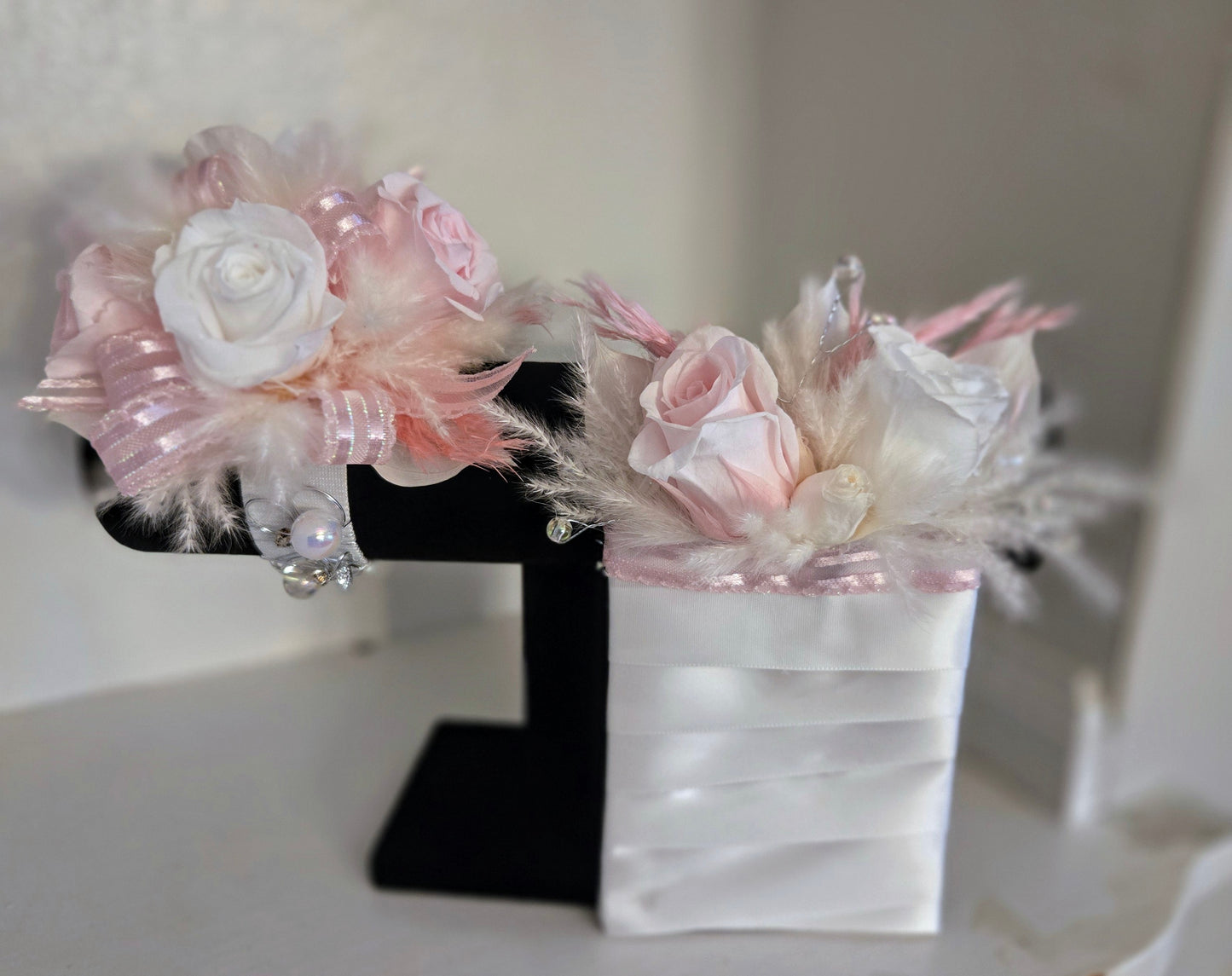 Preserved Flower Pink and White prom set