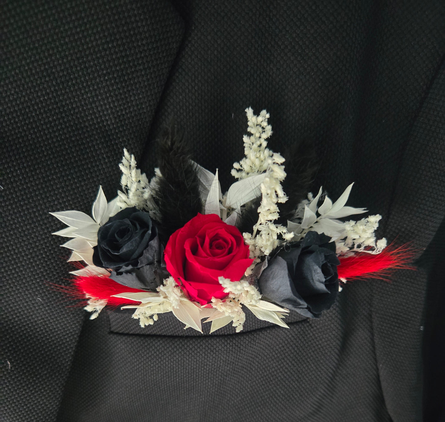 Preserved Roses Corsage and Boutonniere Set in Black and Red