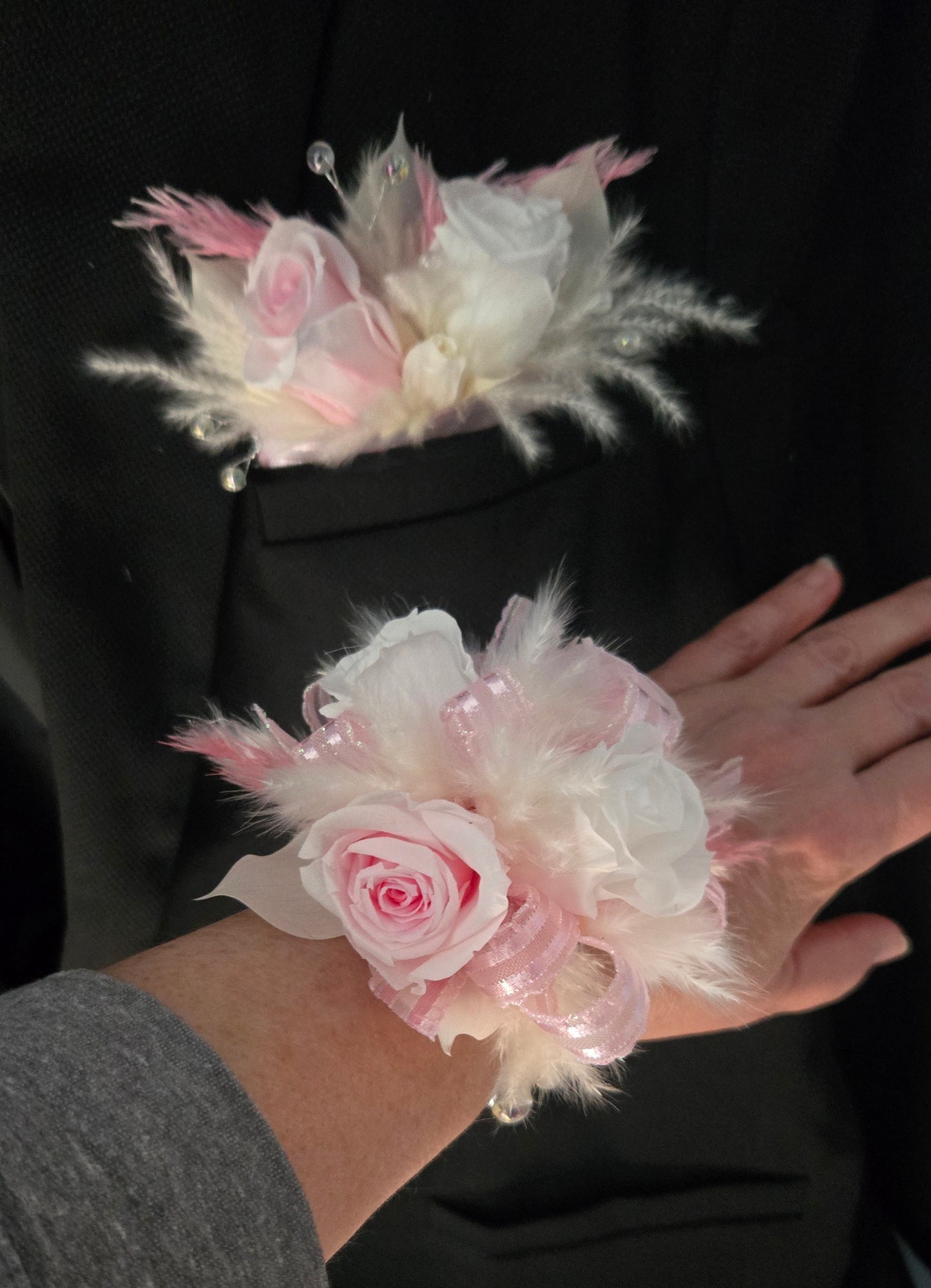 Preserved Flower Pink and White prom set
