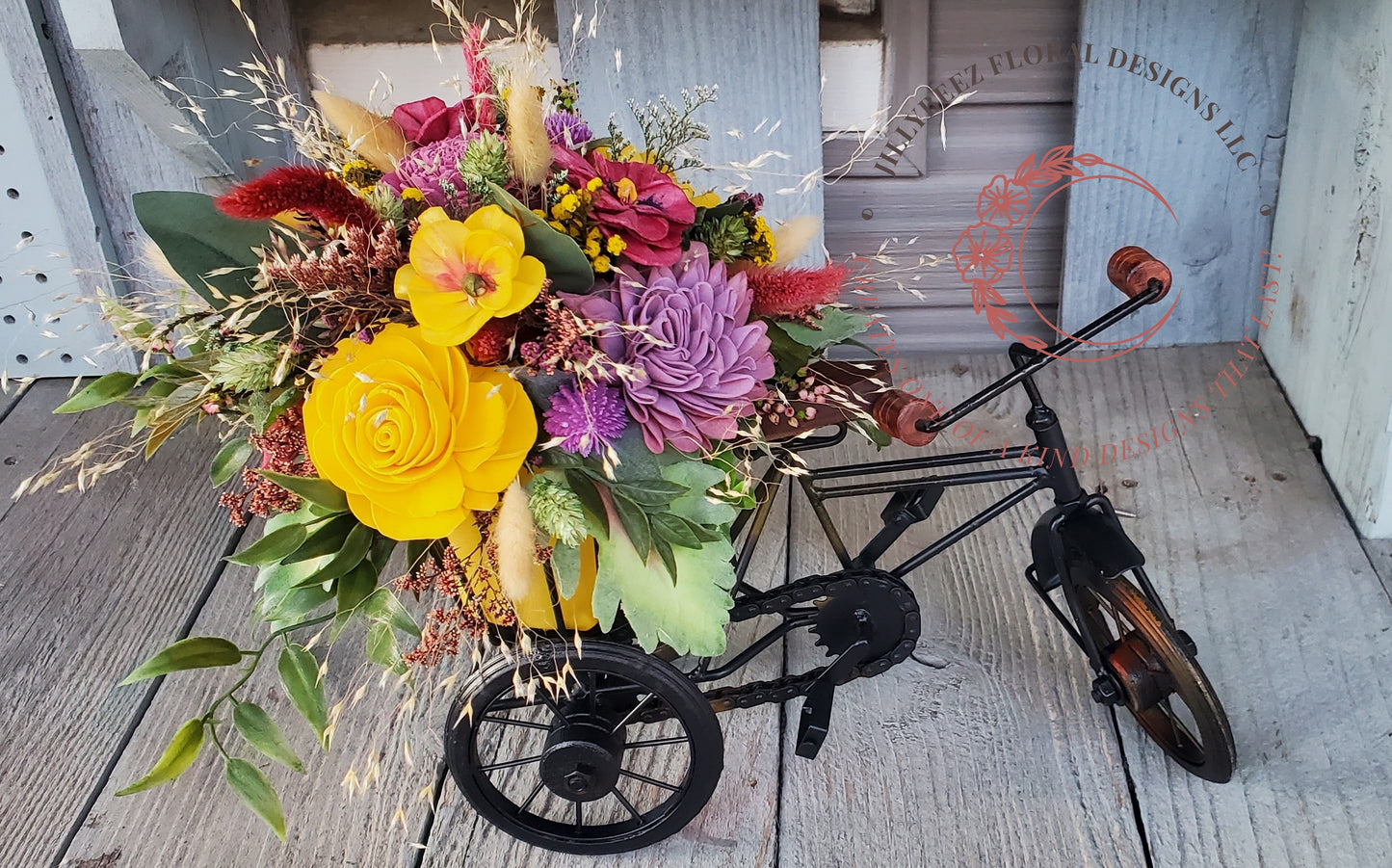 Wood Flower Tricycle Arrangement