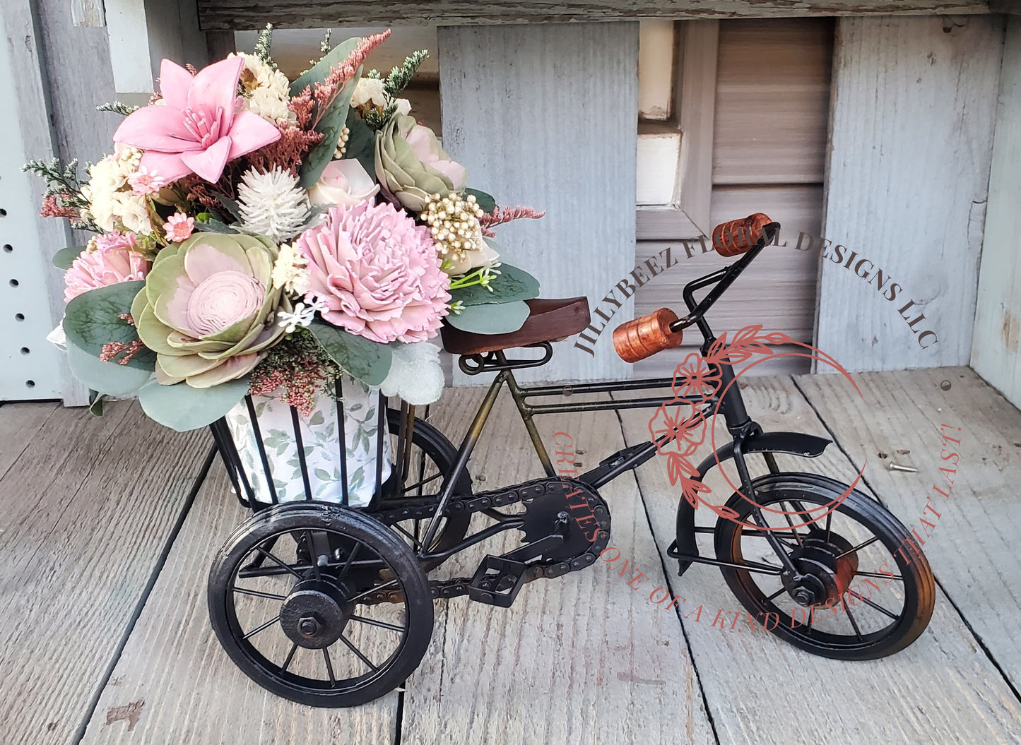 Wood Flower Tricycle Arrangement