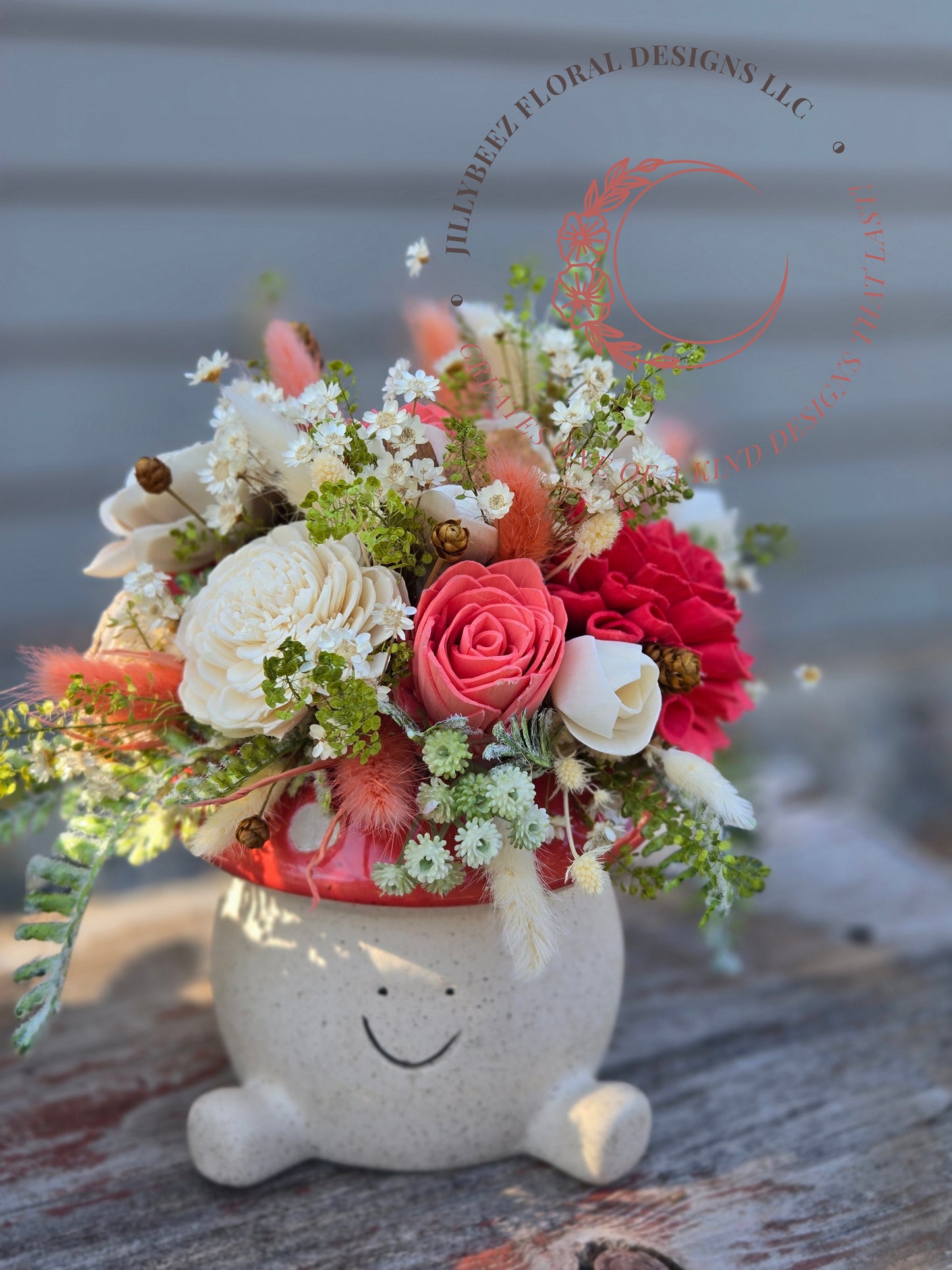 Wood Flower Ceramic Mushroom Arrangement