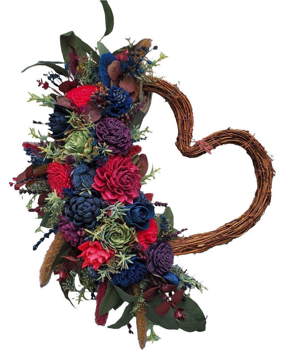 Grapevine Heart Wood Flower Wreath