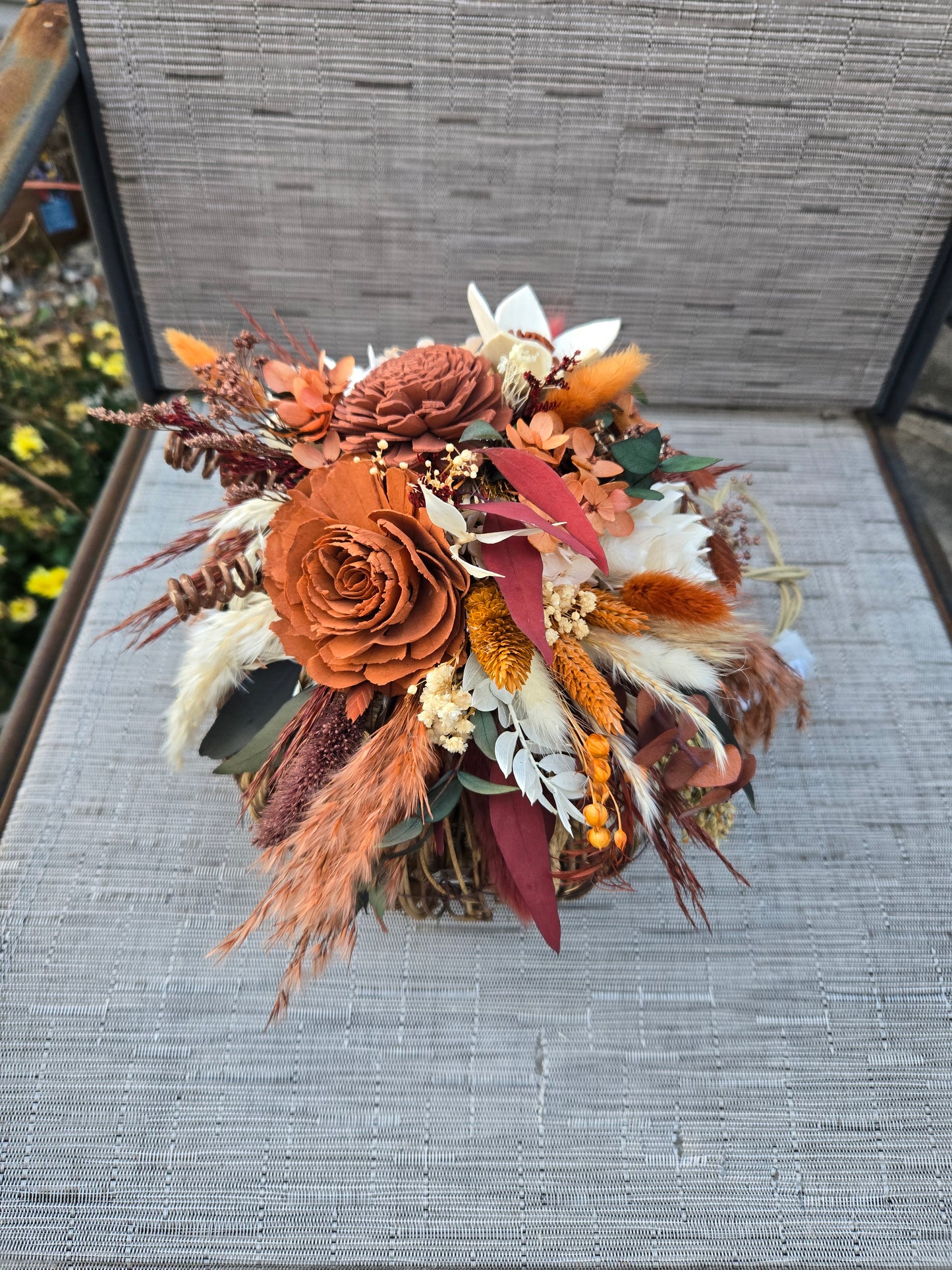 Wood Flower Grapevine Pumpkin in rust,burnt orange and terracotta home decor