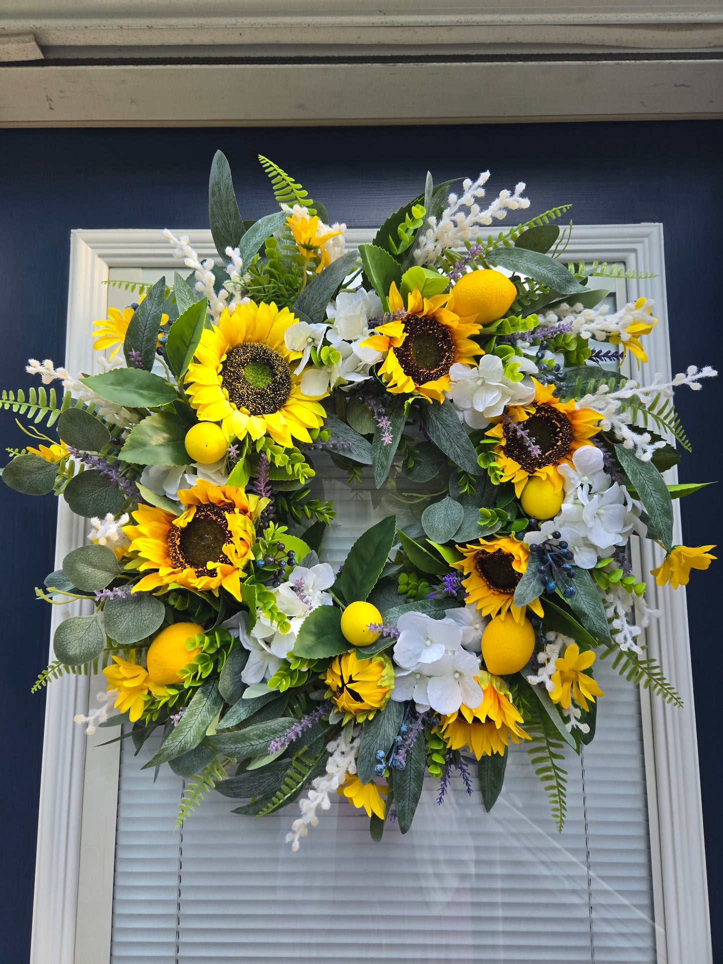 Silk Sunflower and artificial Lemon Wreath