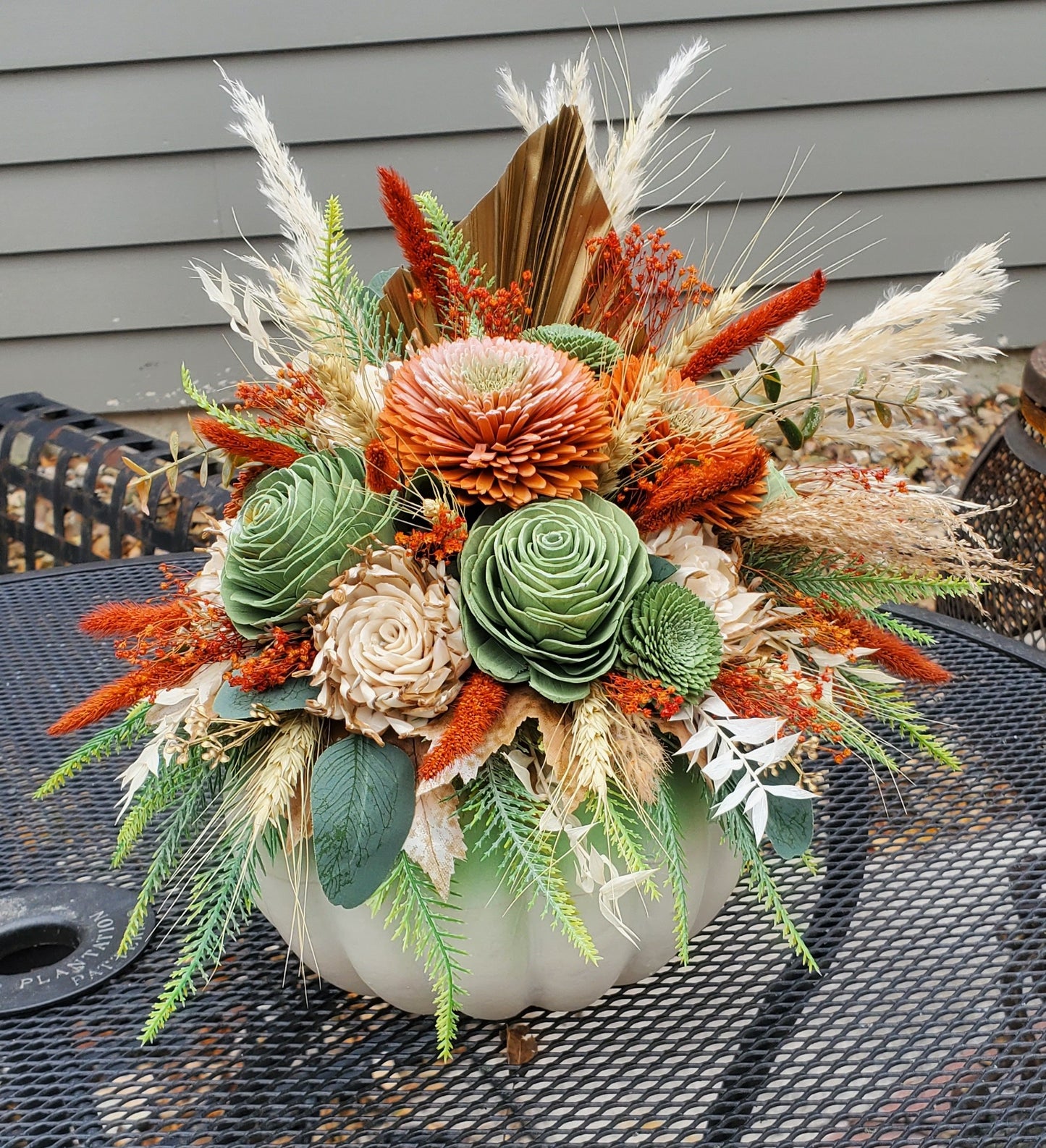 Pumpkin wood flower arrangement