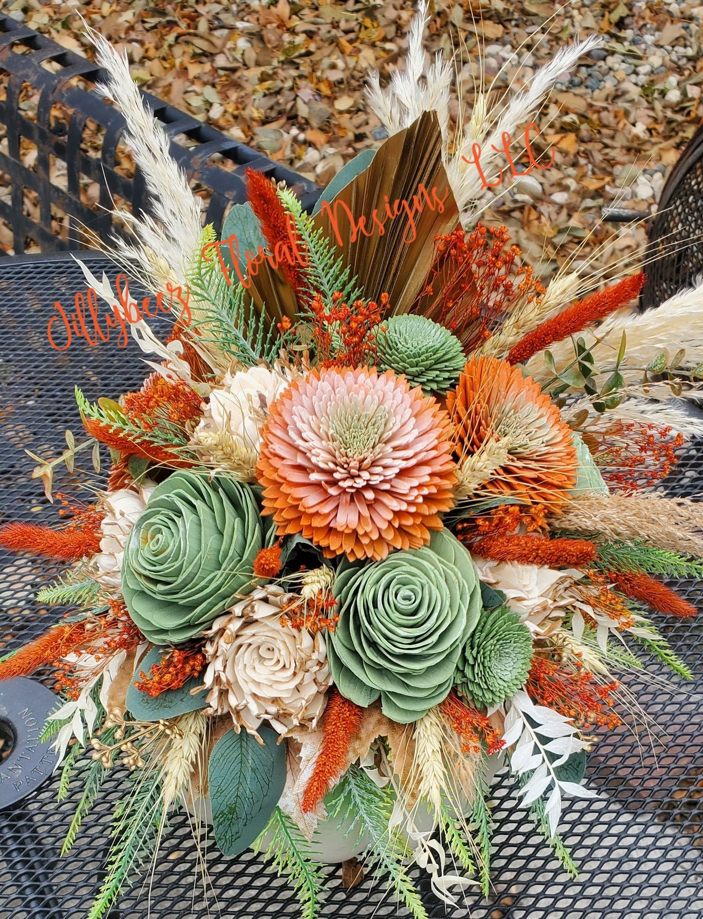 Pumpkin wood flower arrangement