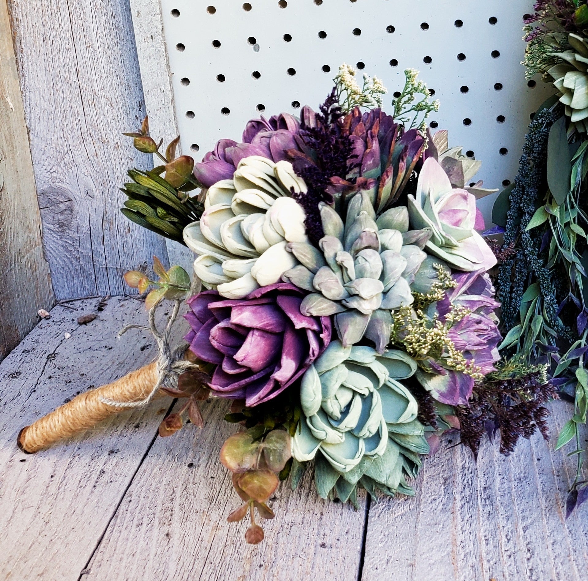 Wood Flower succulent wedding bouquet