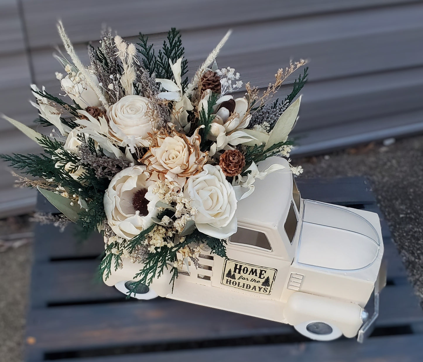 Wood Flower Holiday Truck Arrangement