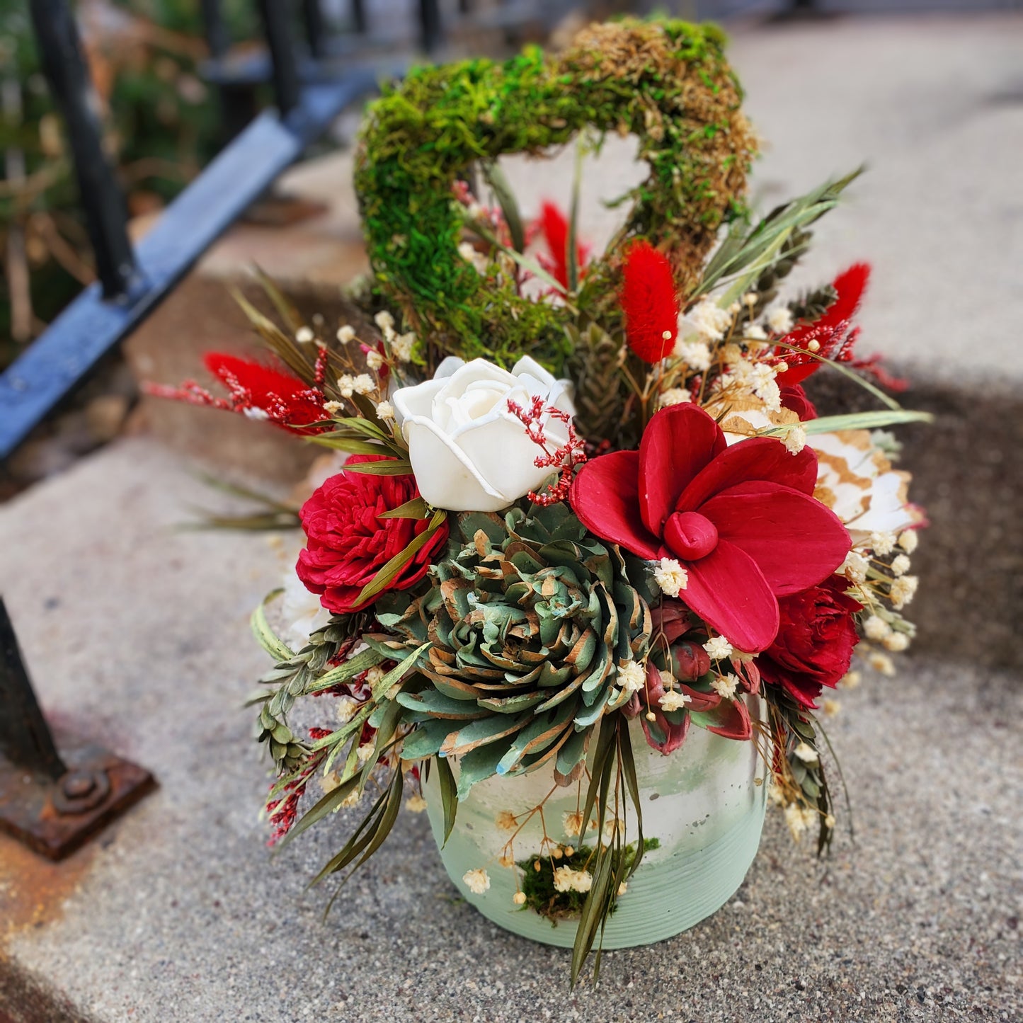 Wood Flower and Moss Heart Arrangement