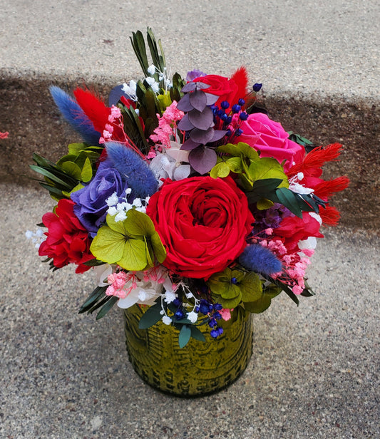 Preserved flower mercury glass arrangement