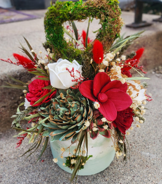 Wood Flower and Moss Heart Arrangement