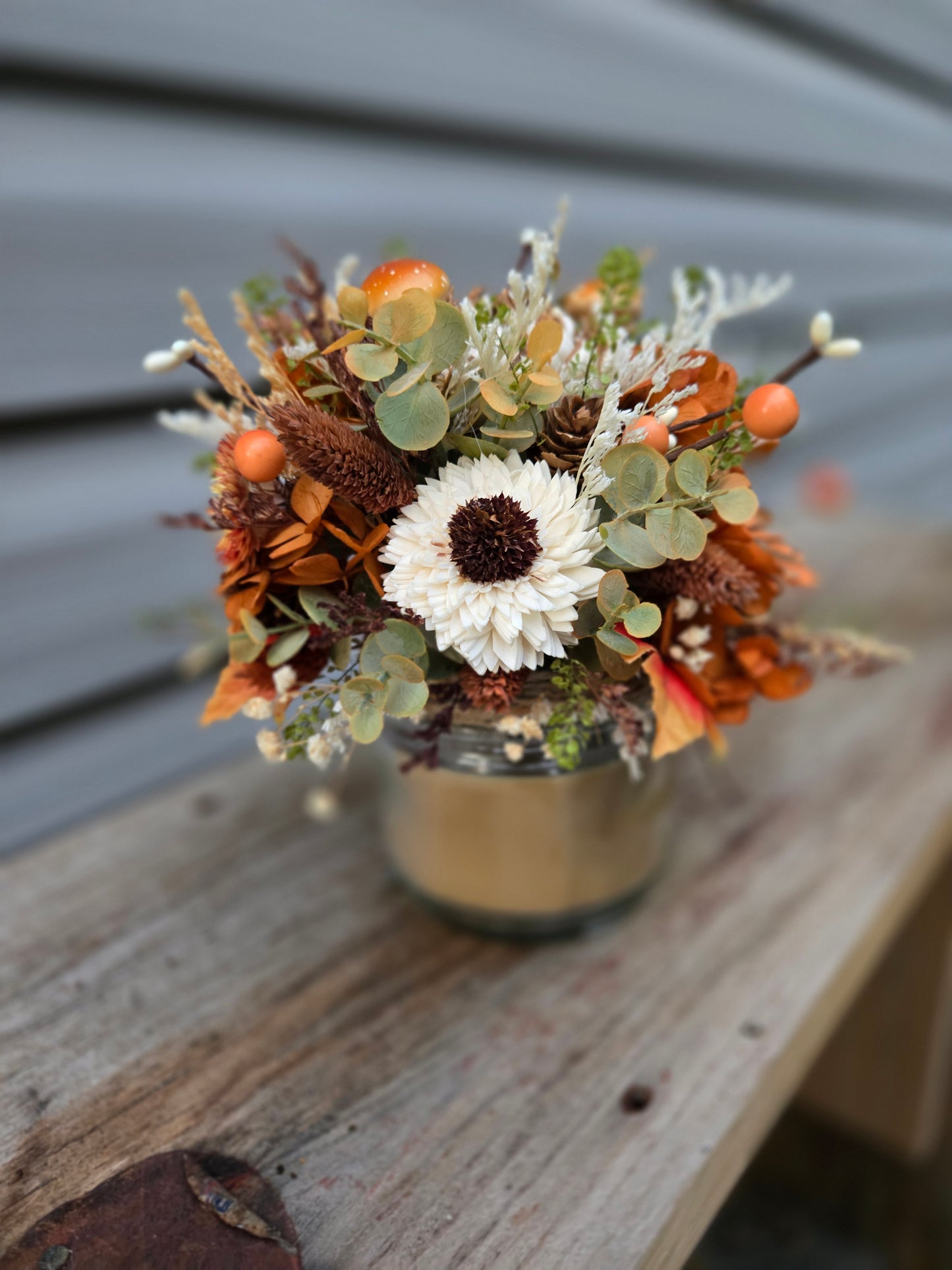 Wood Flower Candle Topper with Candle