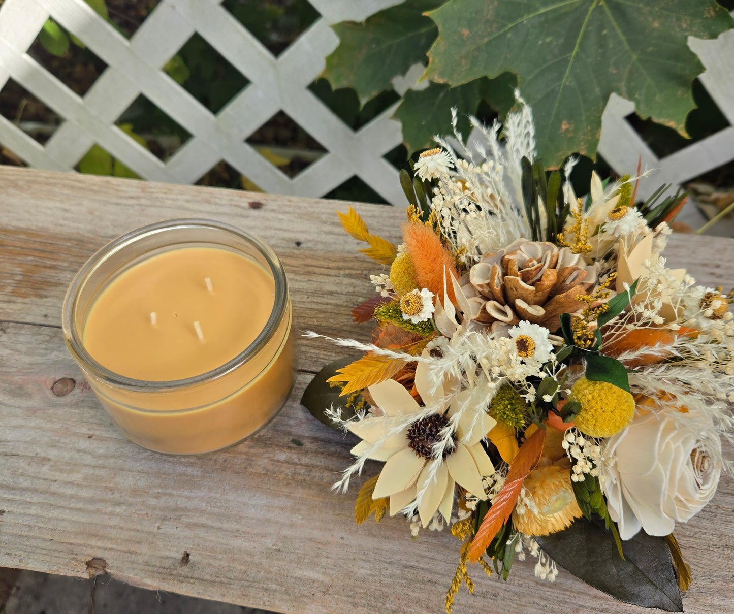 Wood Flower Candle Topper with Candle