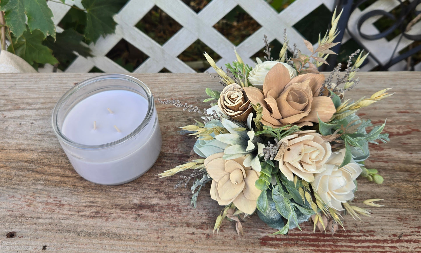 Wood Flower Candle Topper with Candle