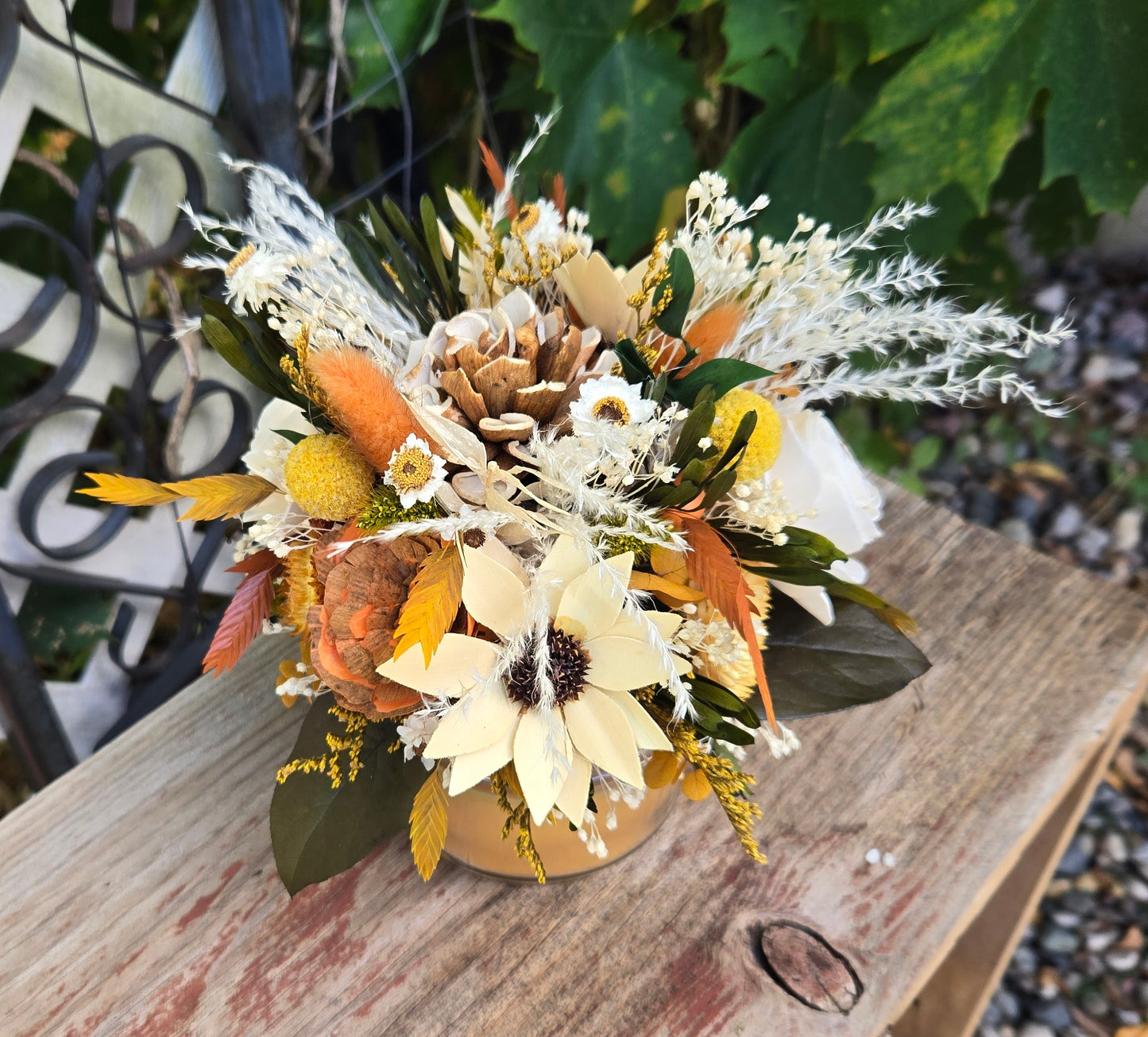 Wood Flower Candle Topper with Candle