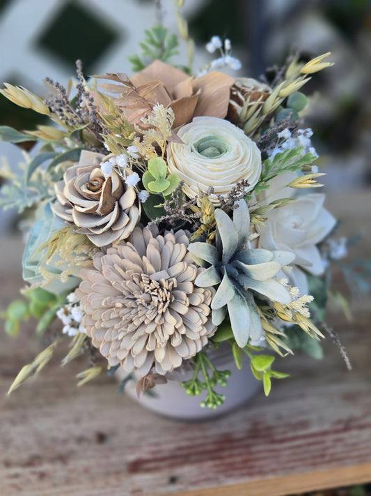 Wood Flower Candle Topper with Candle