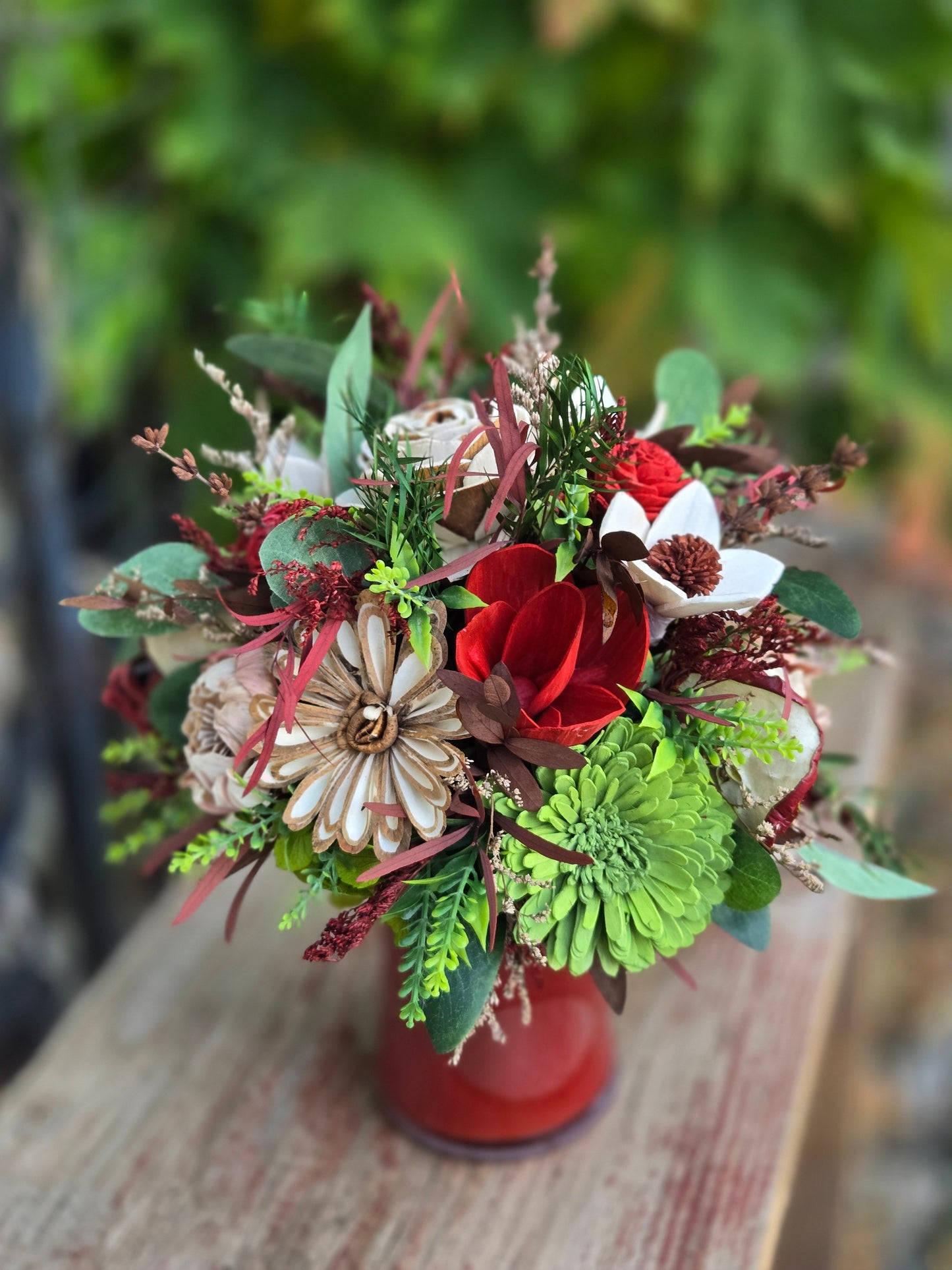 Wood Flower Candle Topper with Candle