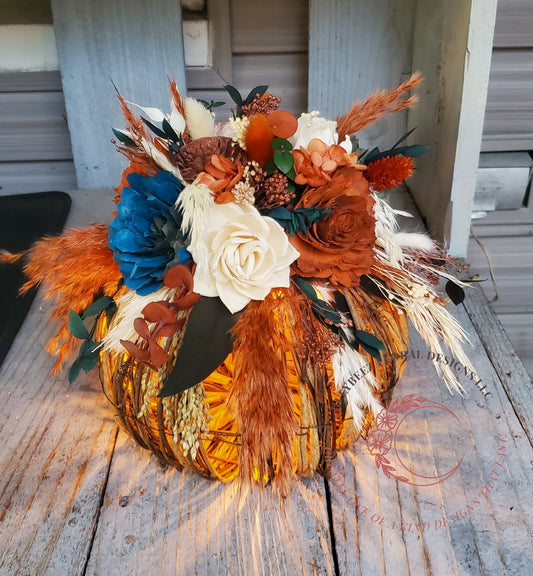 Grapevine Pumpkin Wood Flower Fall Arrangement