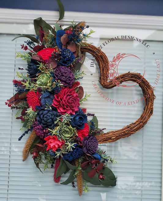 Grapevine Heart Wood Flower Wreath