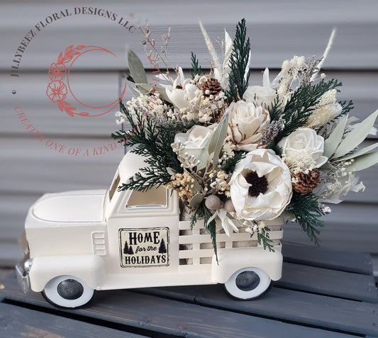 Wood Flower Holiday Truck Arrangement