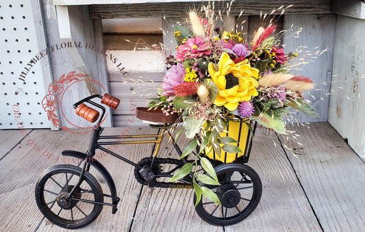 Wood Flower Tricycle Arrangement