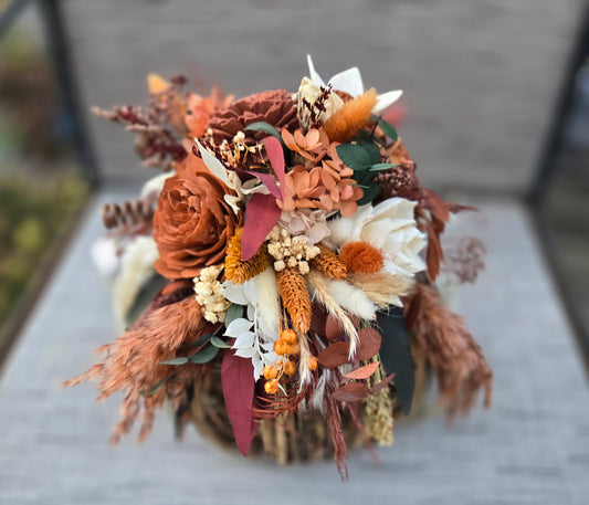 Wood Flower Grapevine Pumpkin in rust,burnt orange and terracotta home decor
