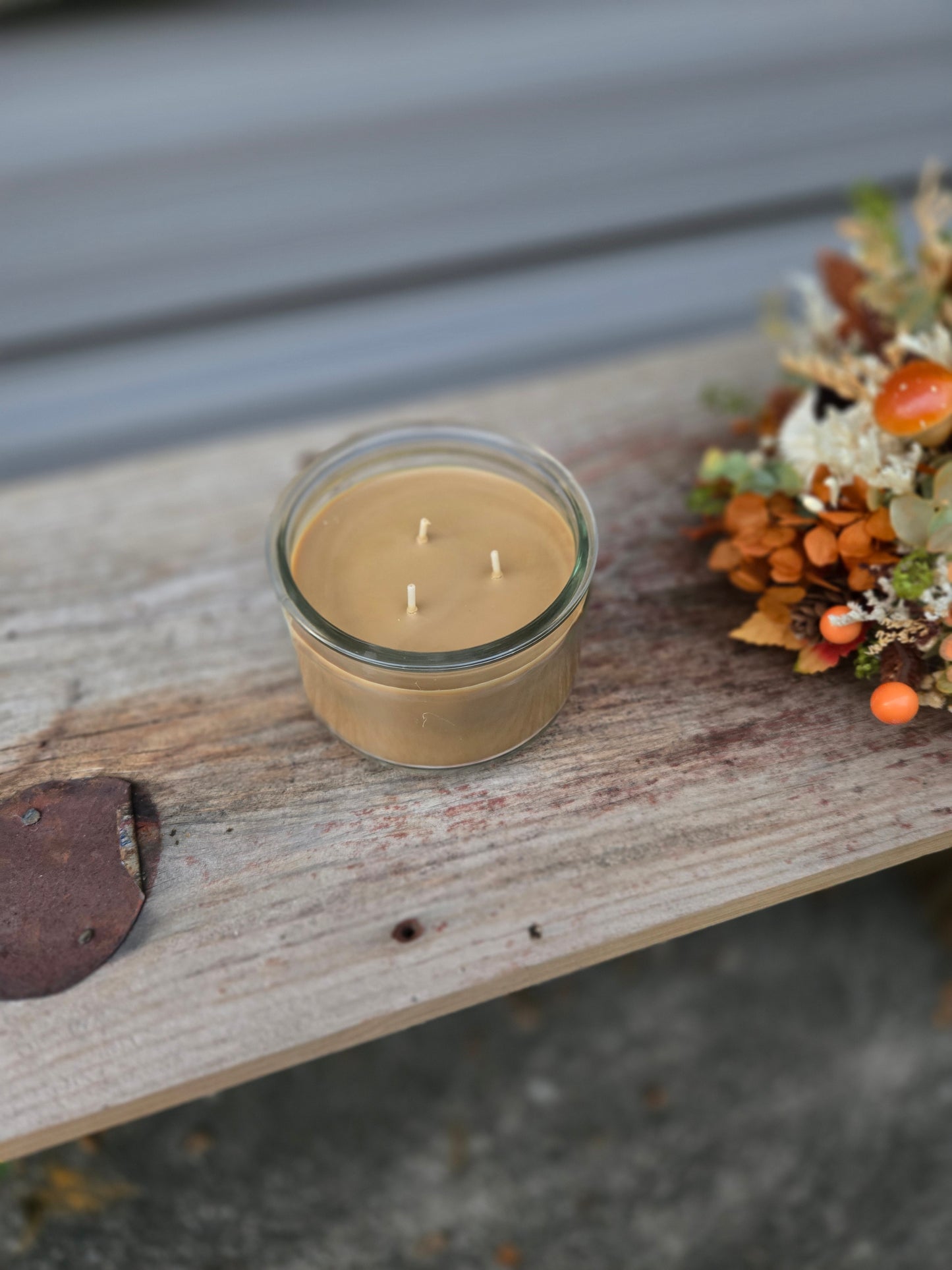 Wood Flower Candle Topper with Candle