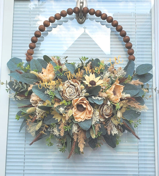 Wood Flower Wood Bead Wreath