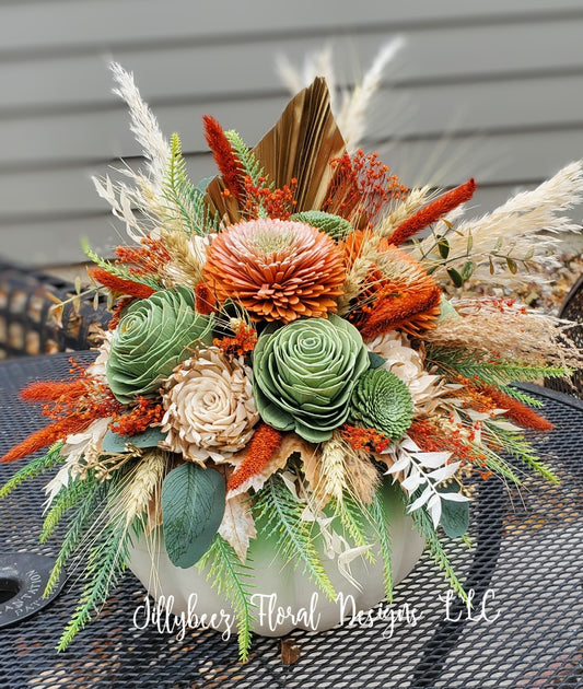 Pumpkin wood flower arrangement